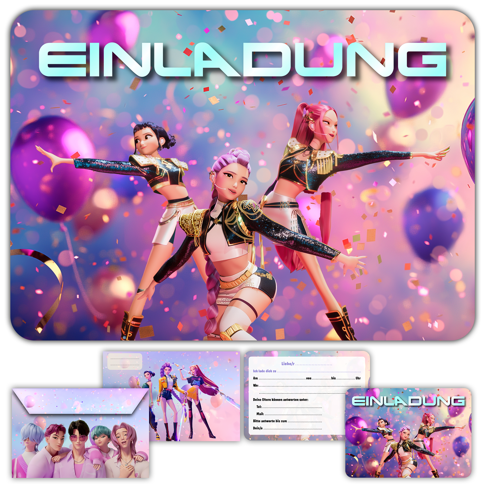 carte invitation anniversaire fille demon hunters kpop danse