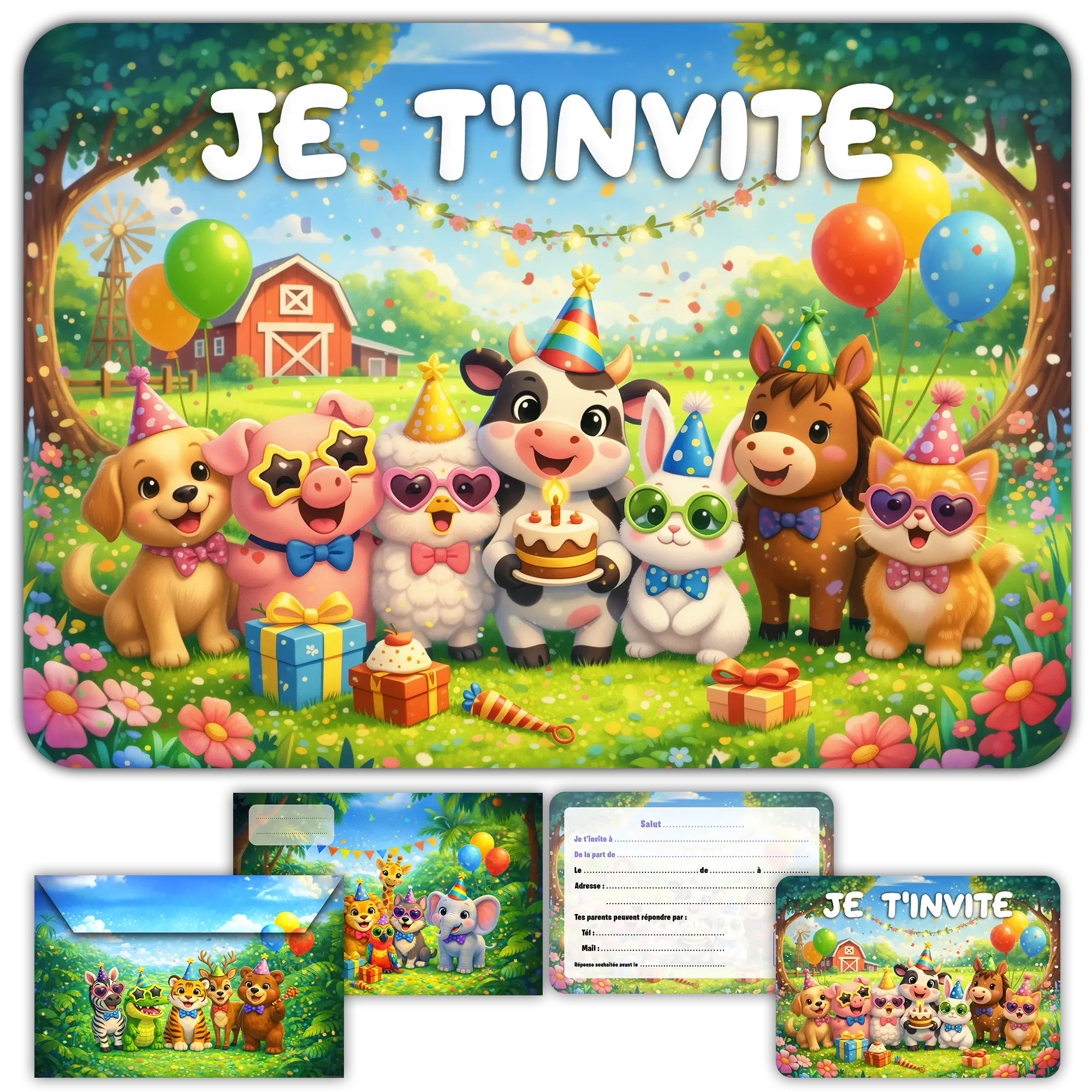 Carte invitation anniversaire animaux savane jungle enfants