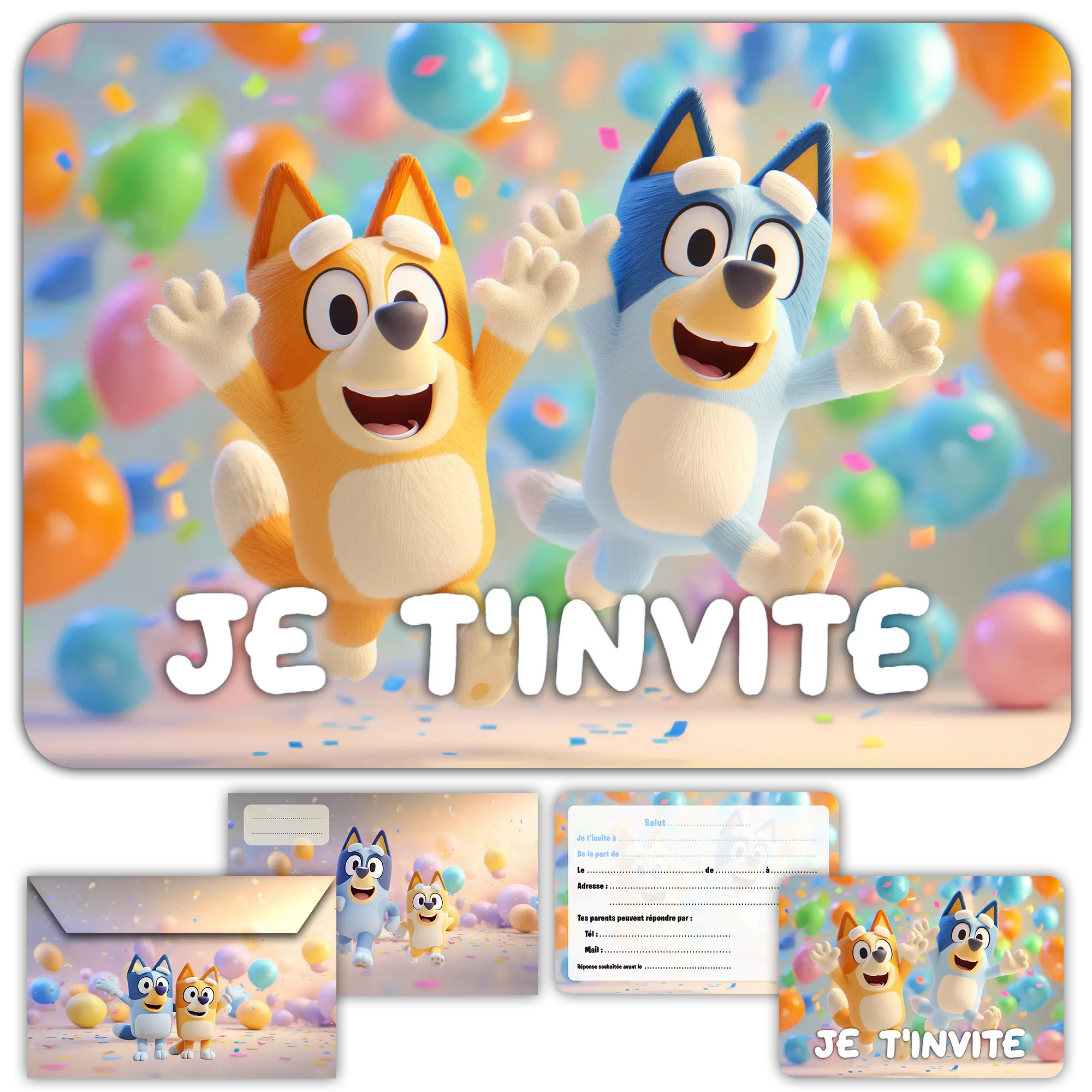 carte invitation anniversaire bluey chien bleu dessin anime bingo