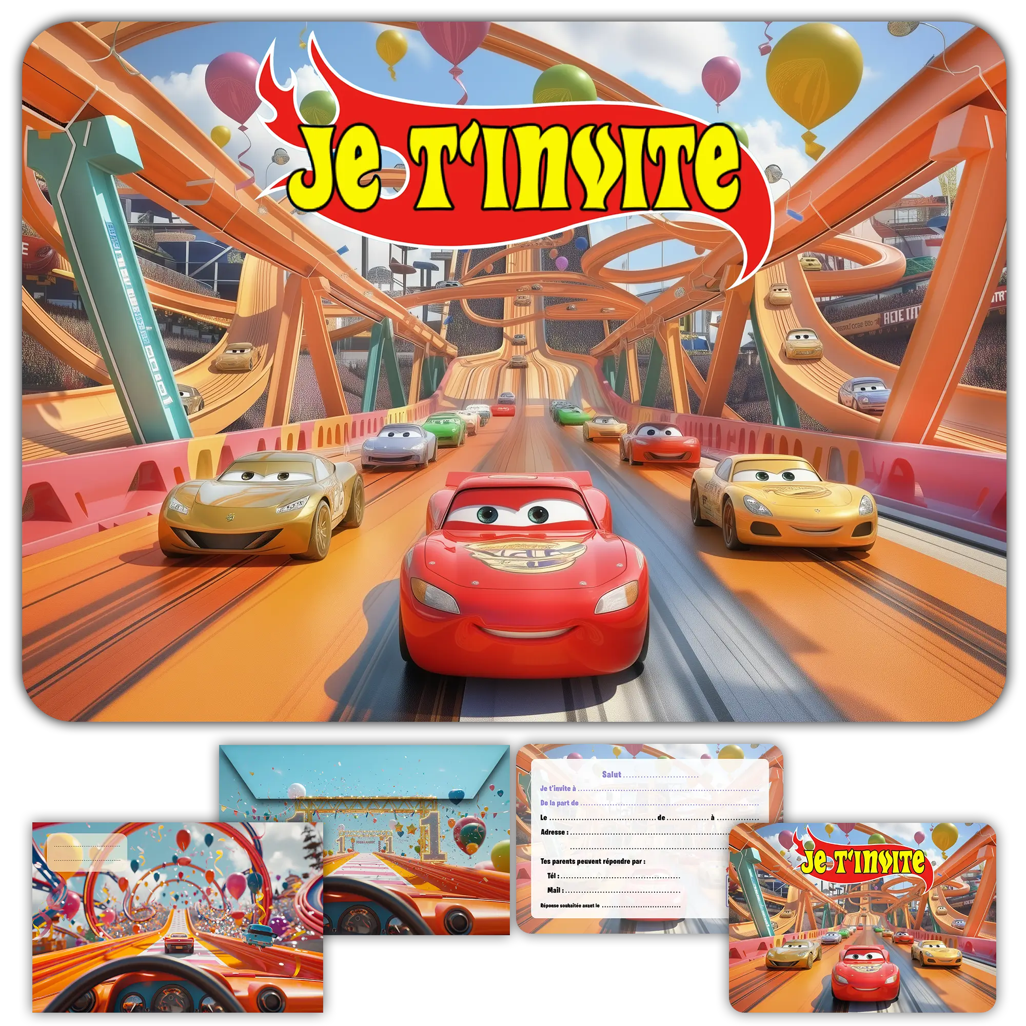 Carte invitation anniversaire cars voitures enfants
