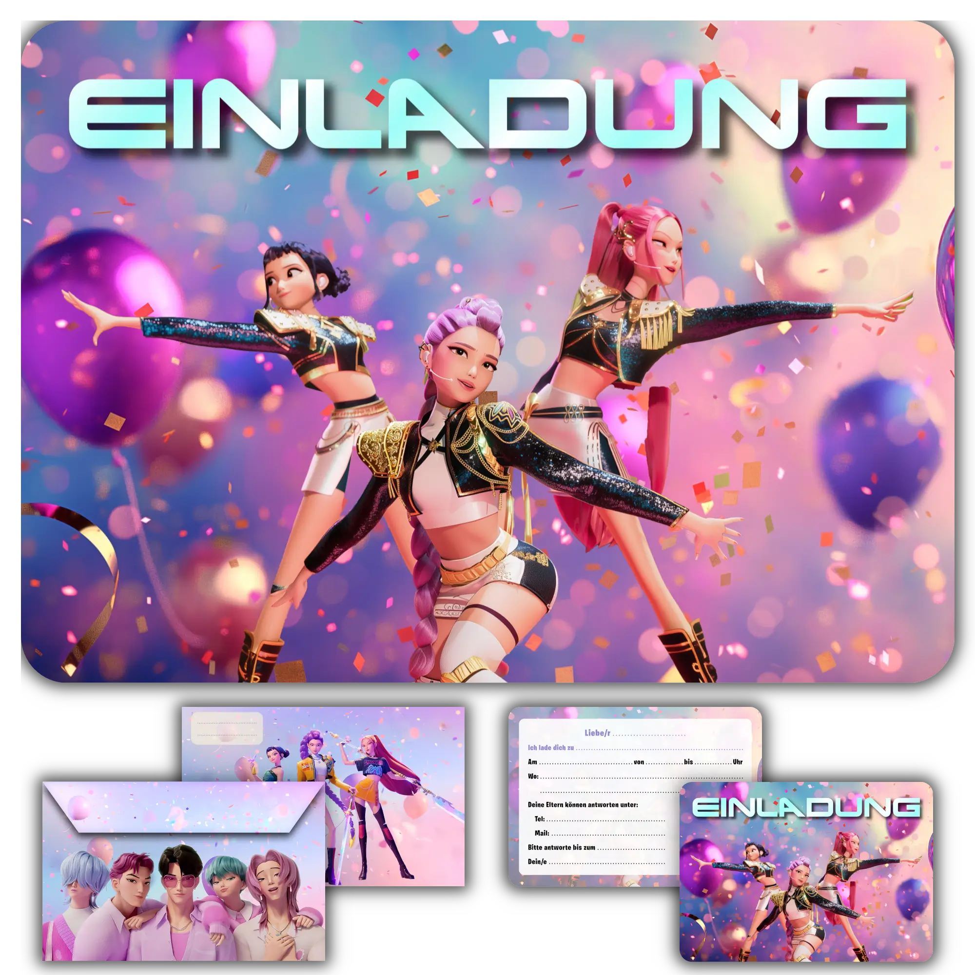 carte invitation anniversaire fille demon hunters kpop danse