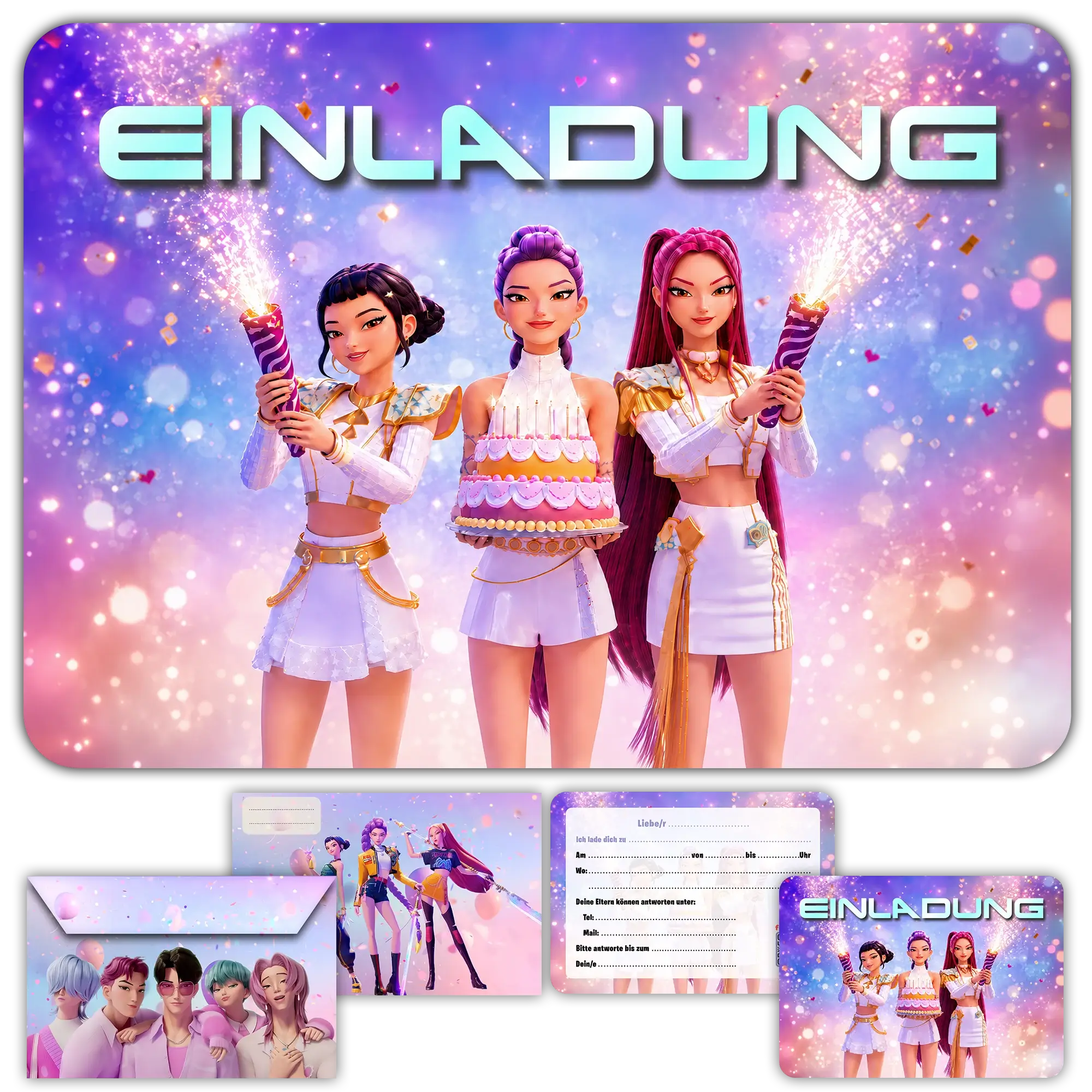 carte invitation anniversaire fille demon hunters kpop danse