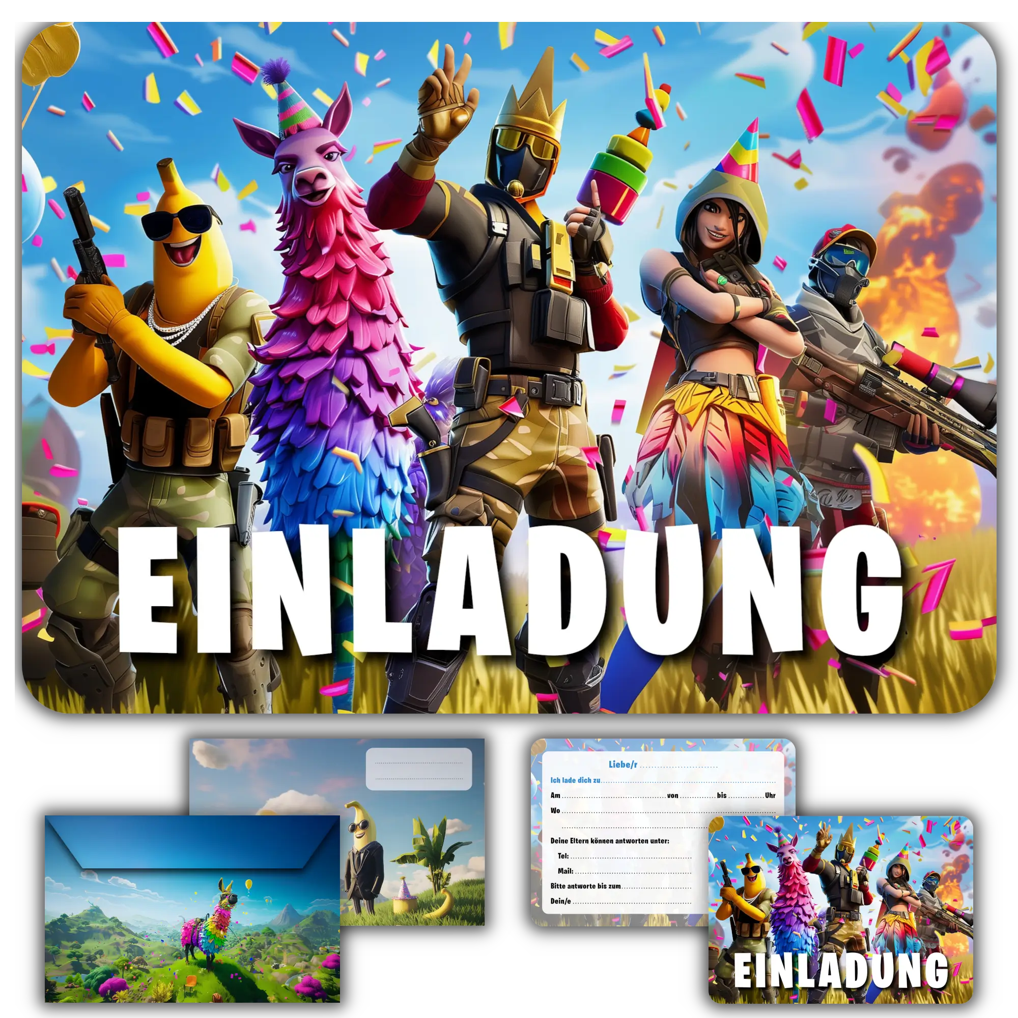 Carte invitation anniversaire garcon fortnite enfants