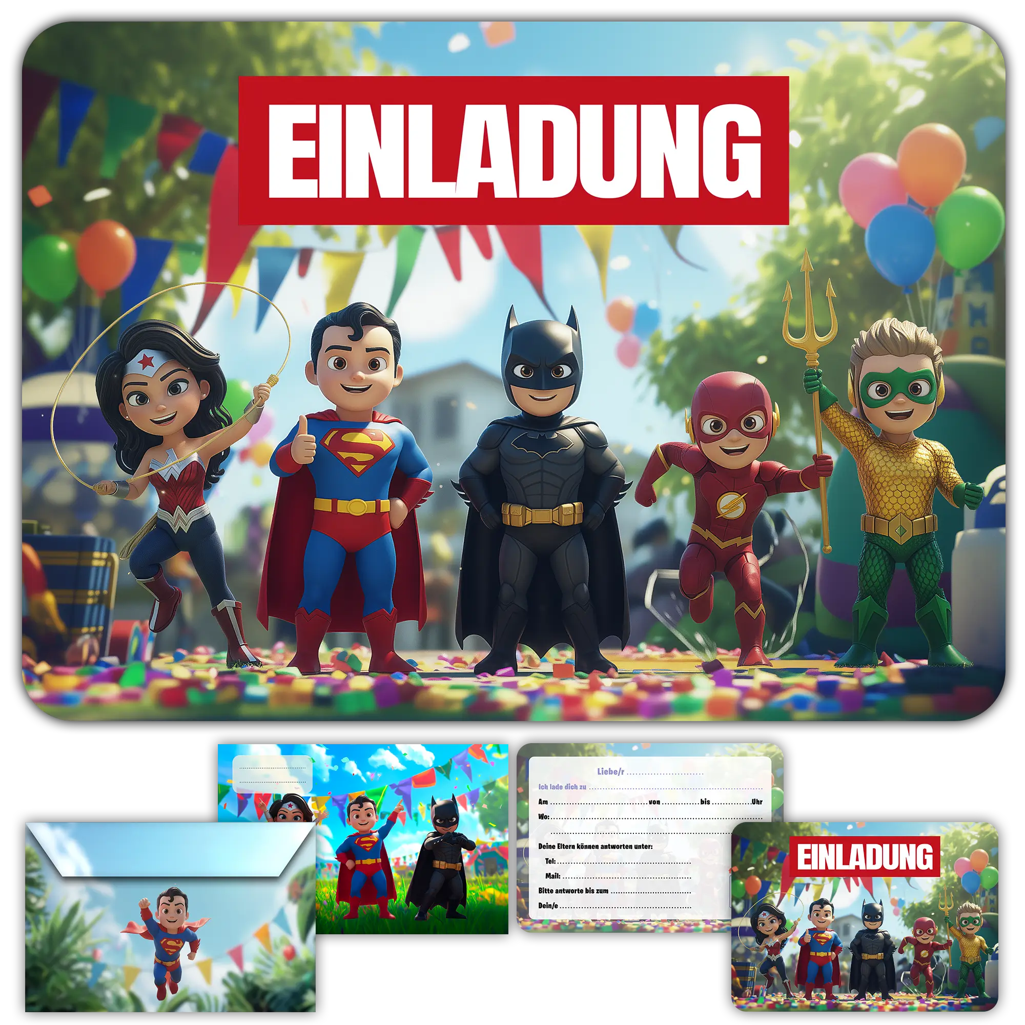 Carte invitation anniversaire garcon Justice-League-Fond