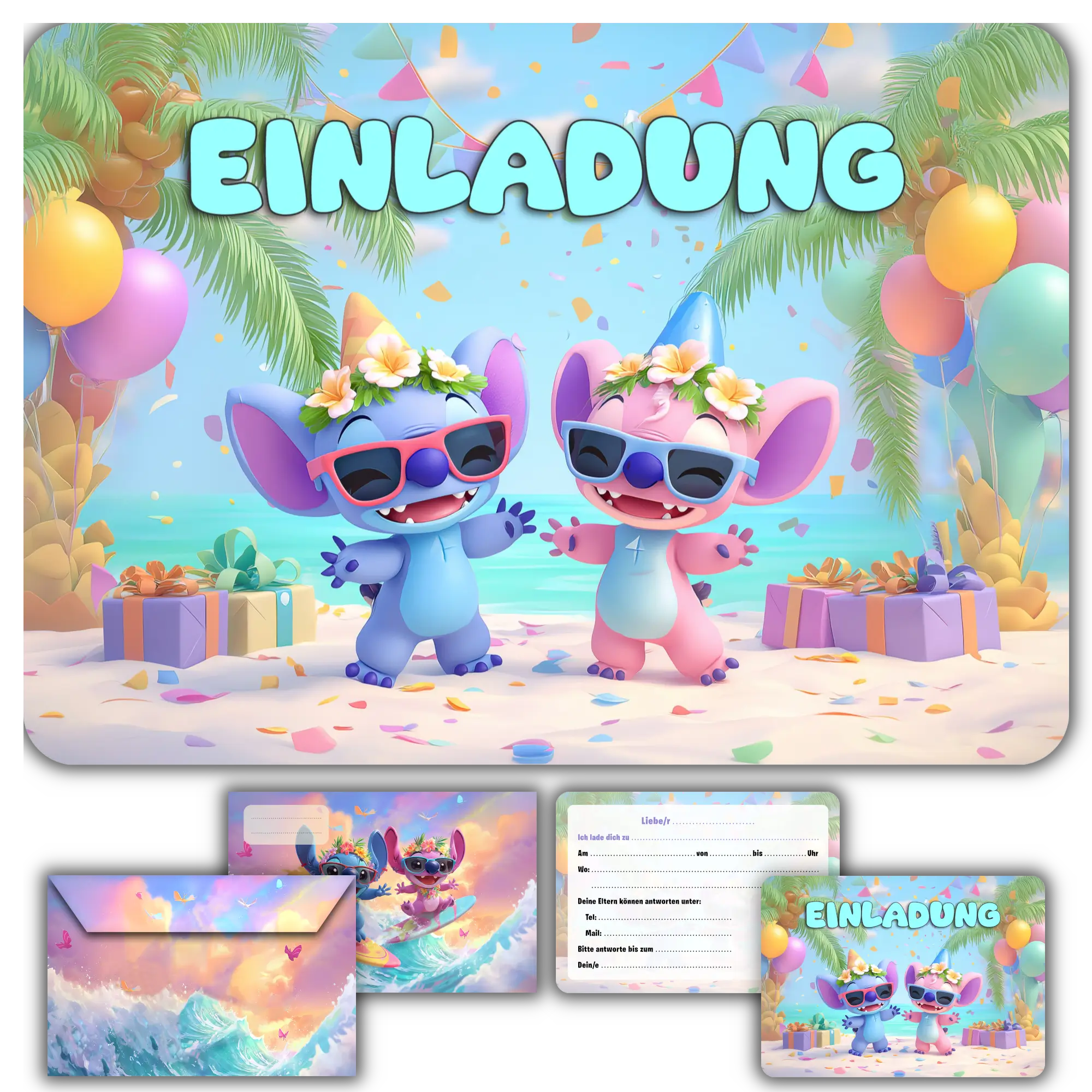 Carte invitation anniversaire fille lilo stitch angel film enfants