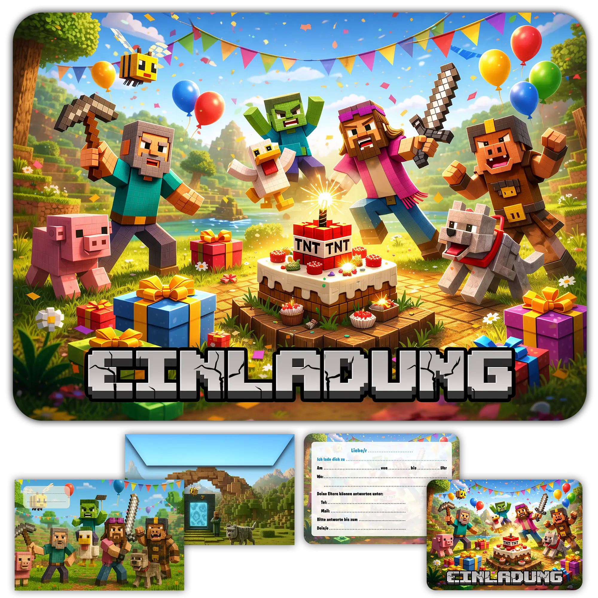 Carte invitation anniversaire garcon minecraft enfants