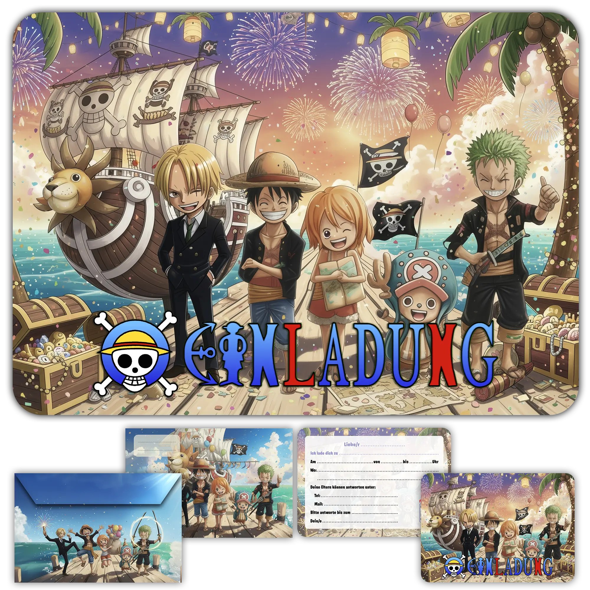Geburtstagseinladung One Piece Kinder