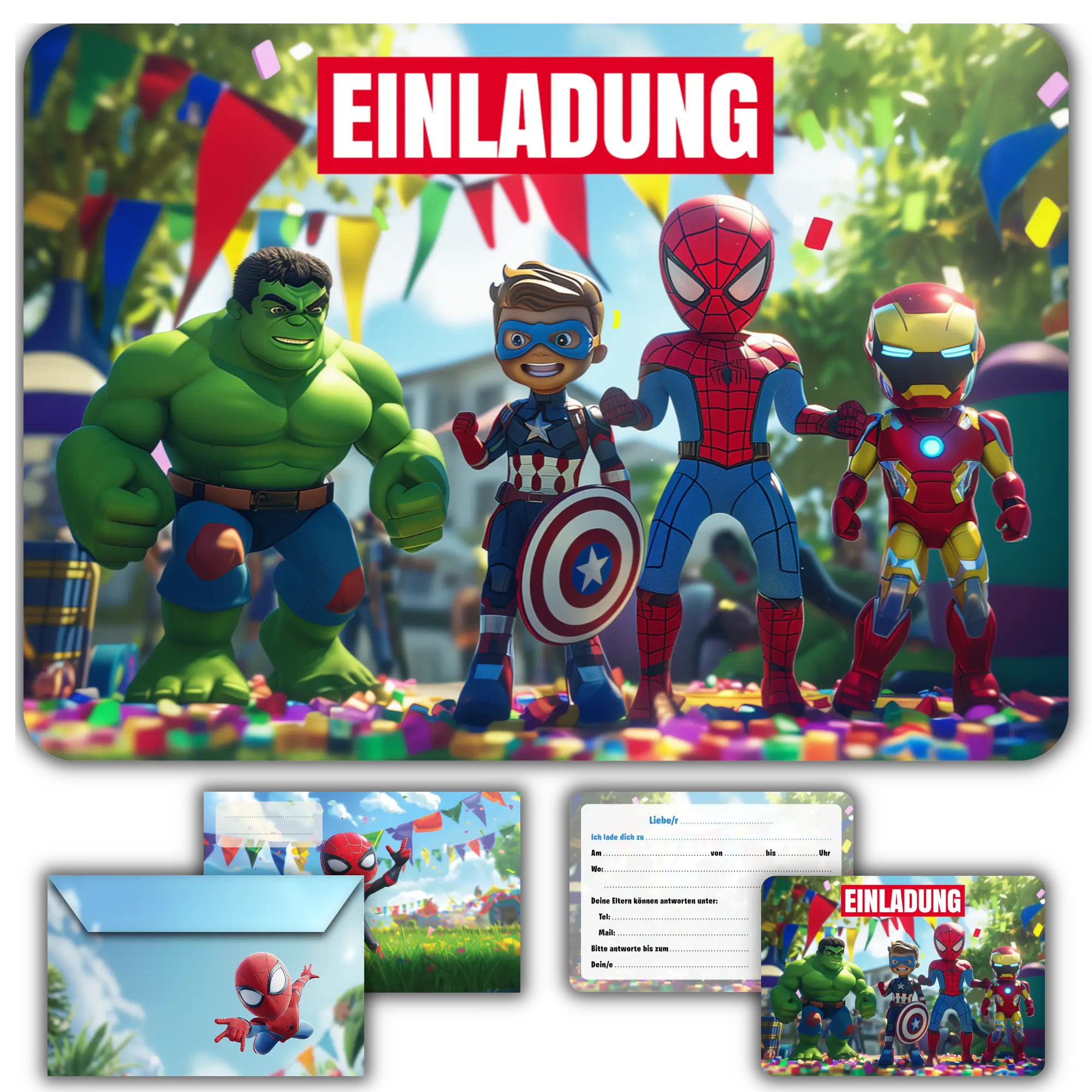 Carte invitation anniversaire garcon super heros marvel enfants