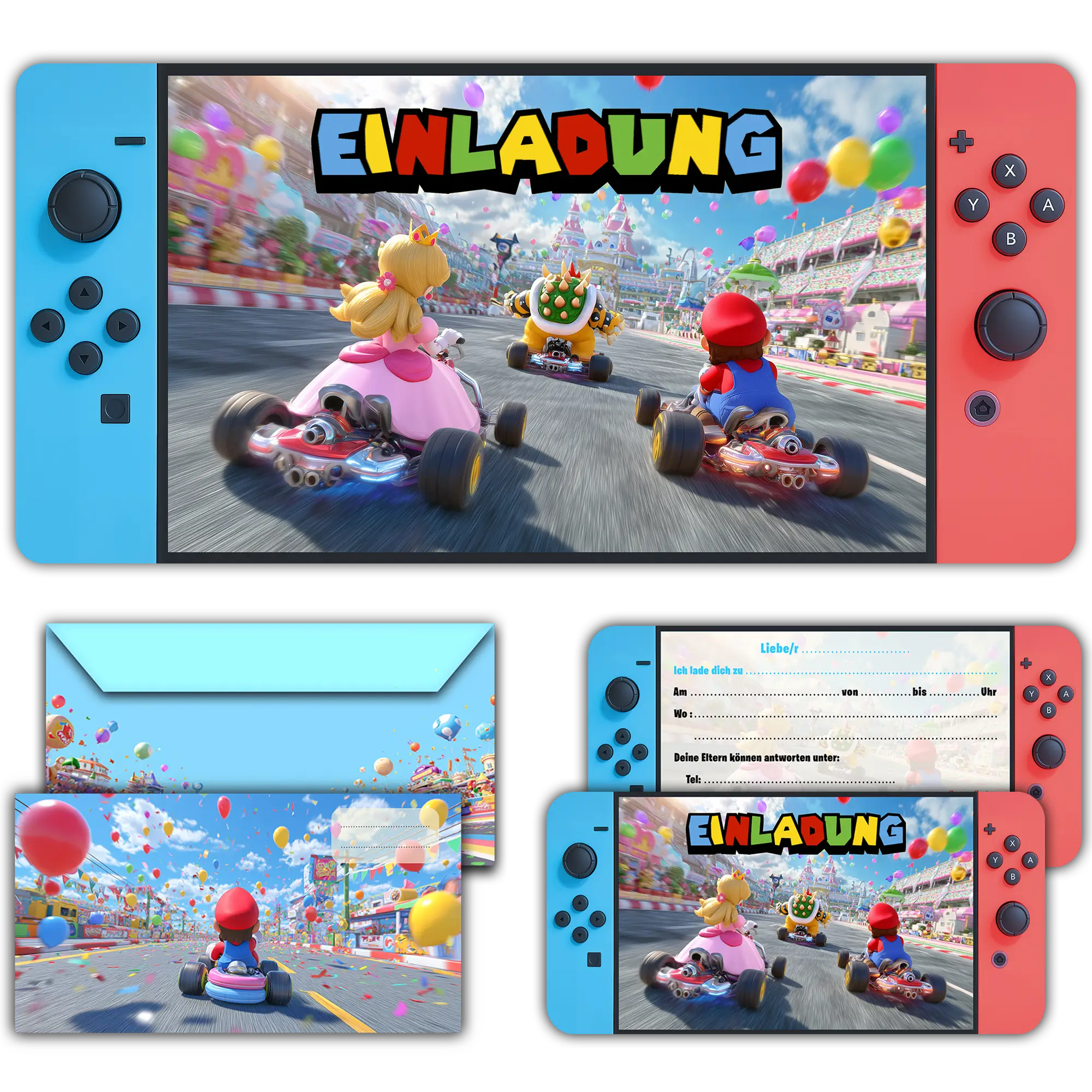 Carte invitation anniversaire garcon switch mario kart enfants