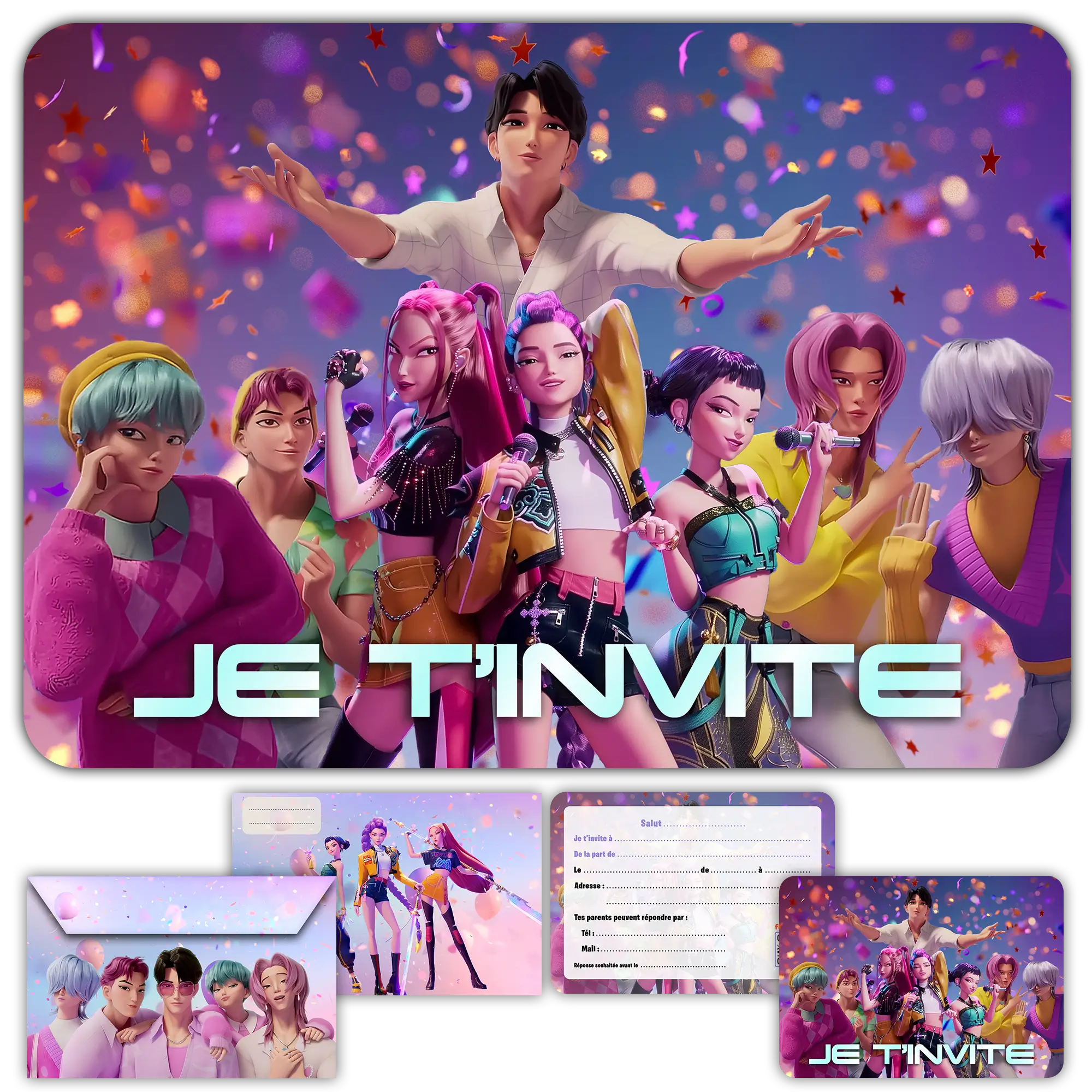 Carte invitation anniversaire demon hunters v2 fille kpop enfants