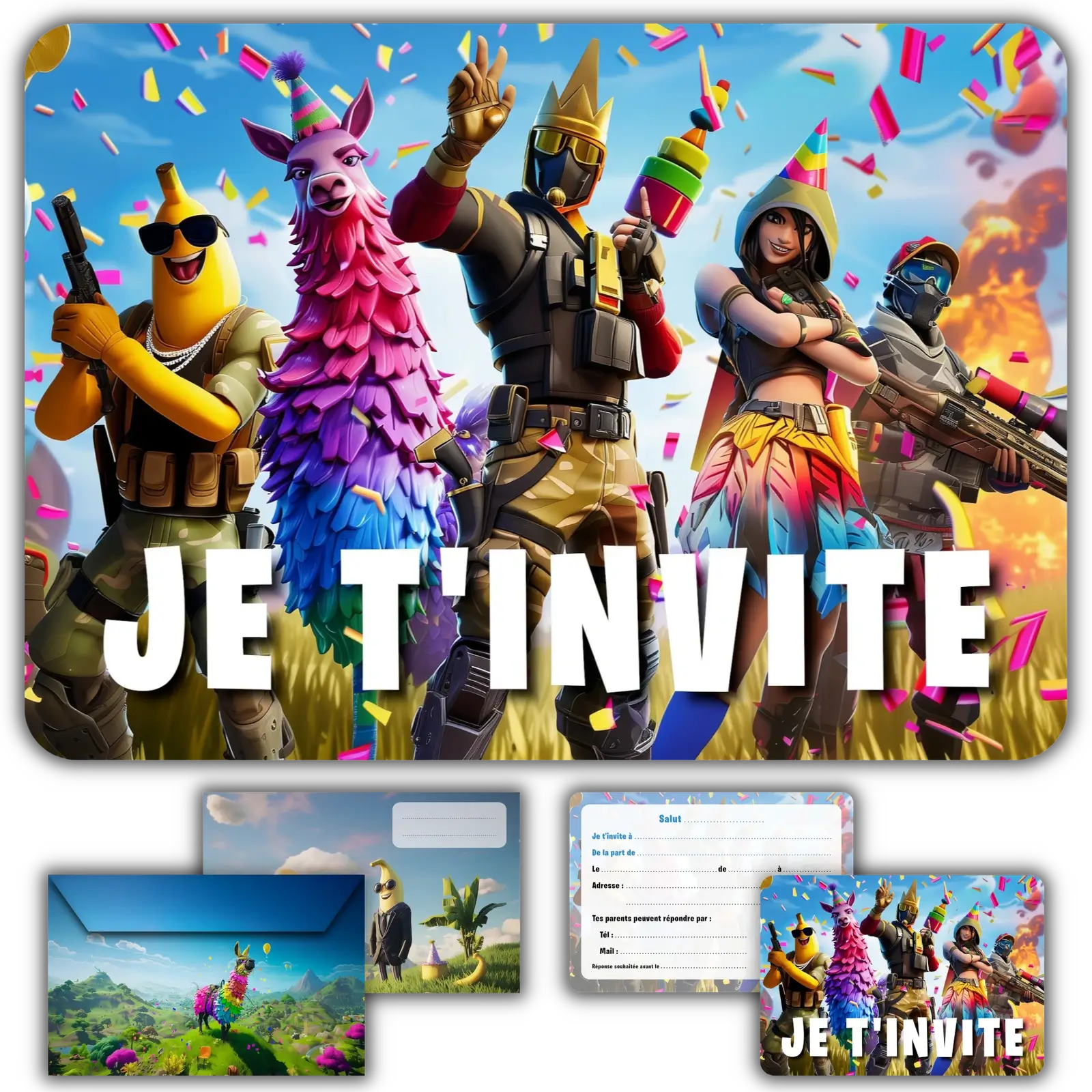 Carte invitation anniversaire garcon fortnite enfants