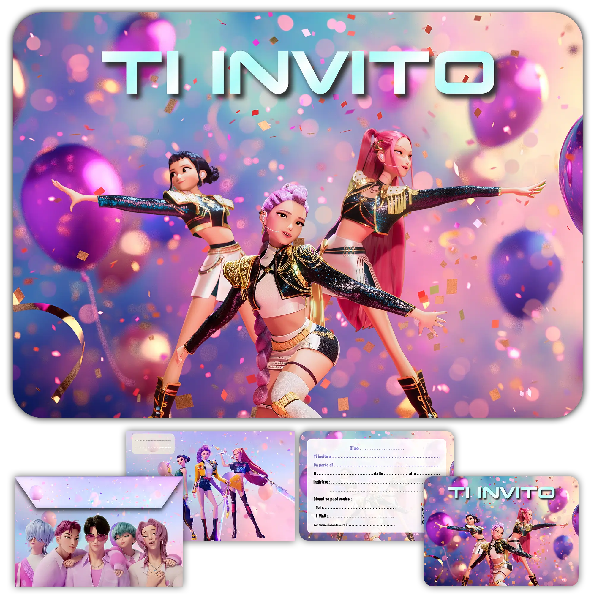 Carte invitation anniversaire demon hunters fille kpop enfants