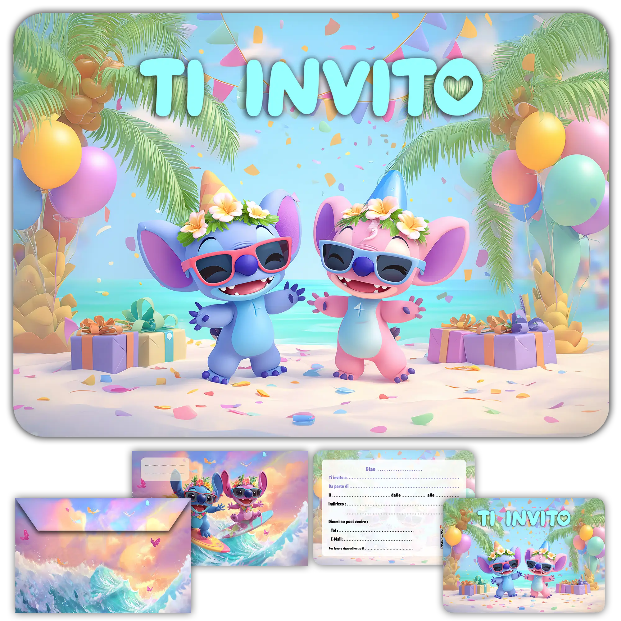 Carte invitation anniversaire fille lilo stitch angel film enfants