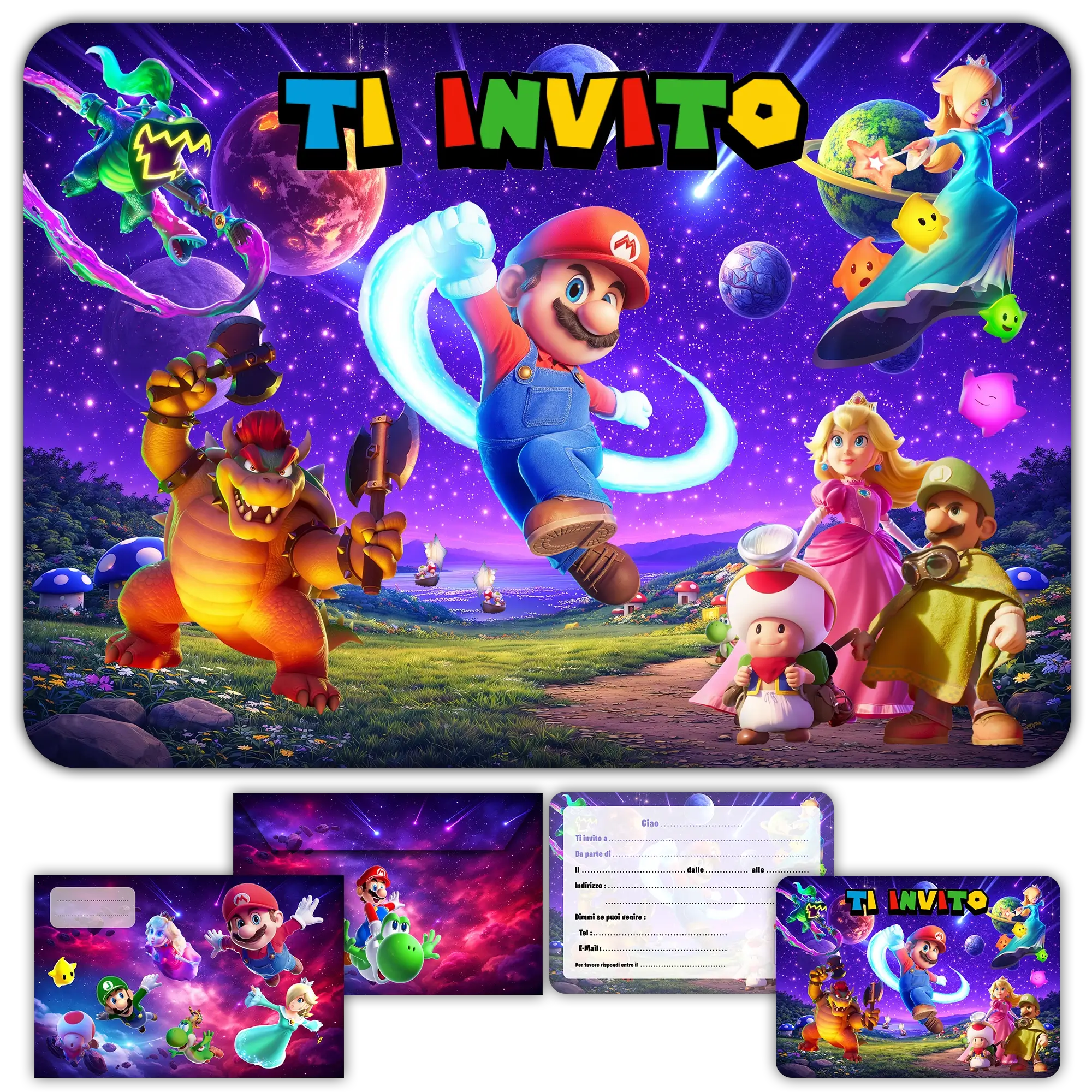 Carte invitation anniversaire mario galaxy