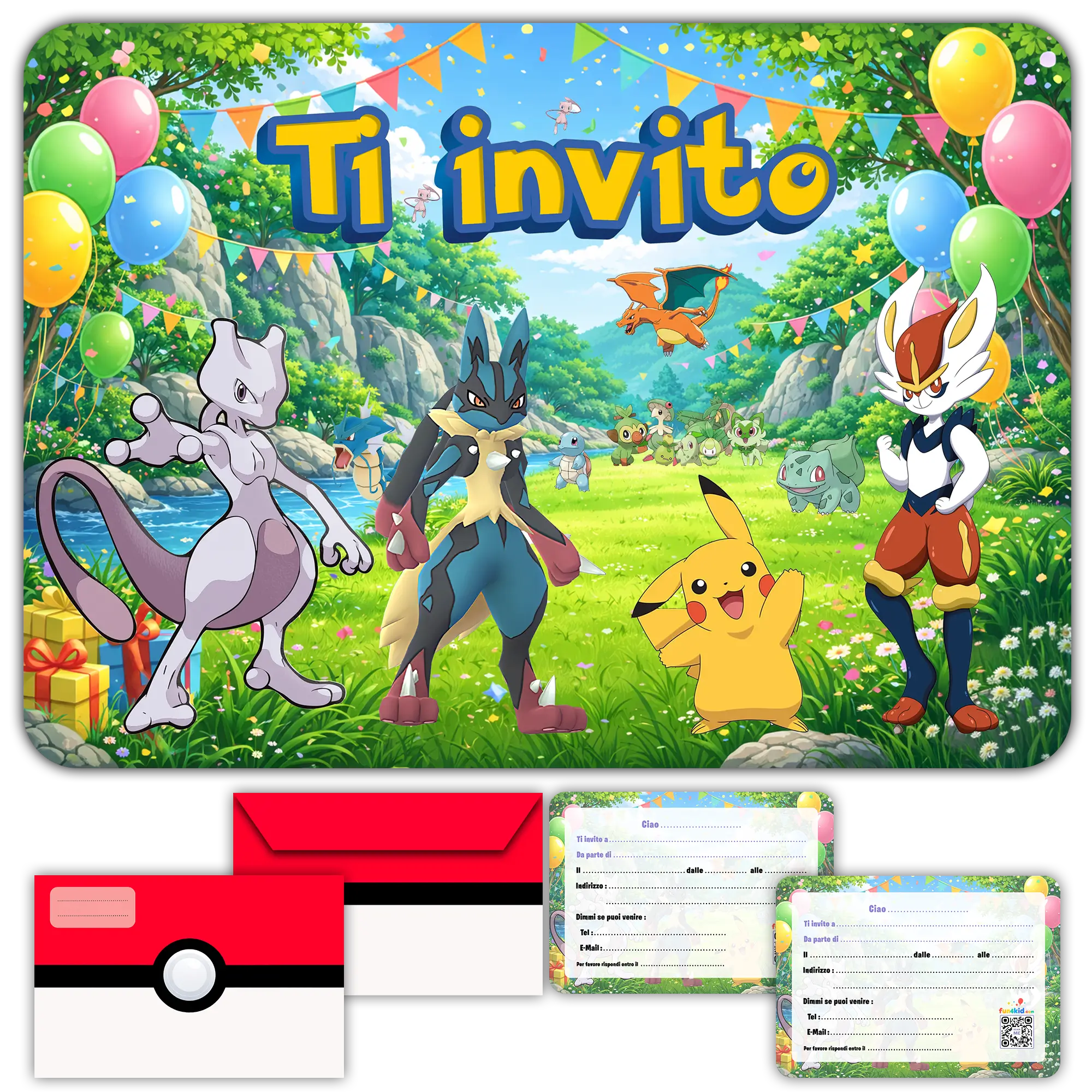 Carte invitation anniversaire pokemon enfants