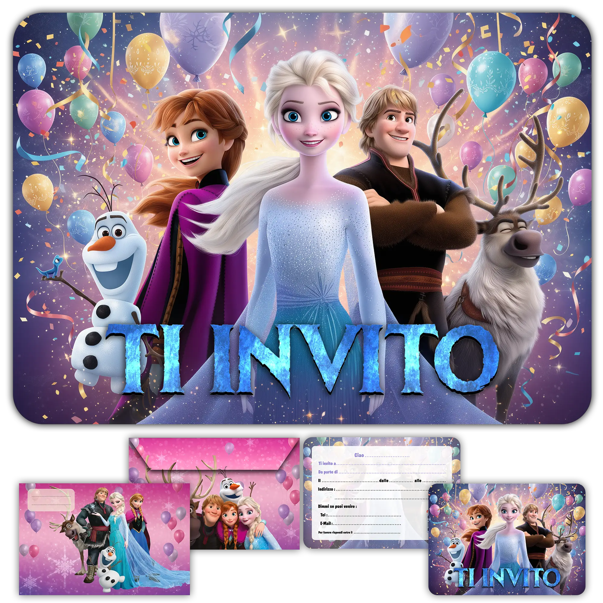 Carte invitation anniversaire fille reine neiges princesse enfants