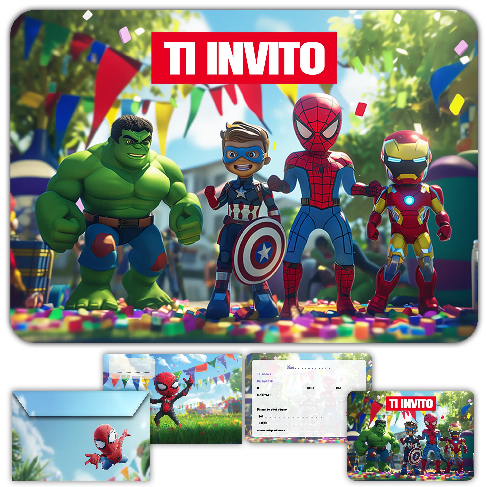 Carte invitation anniversaire garcon super heros marvel enfants