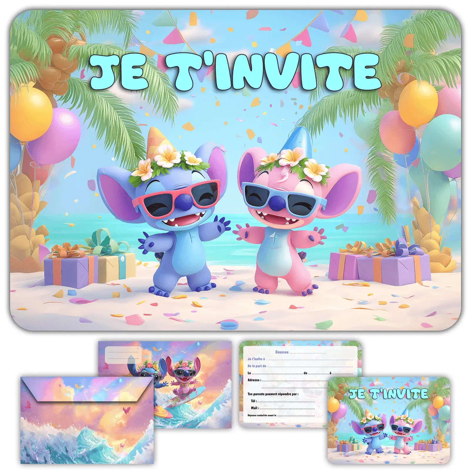 Carte invitation anniversaire fille lilo stitch angel film enfants