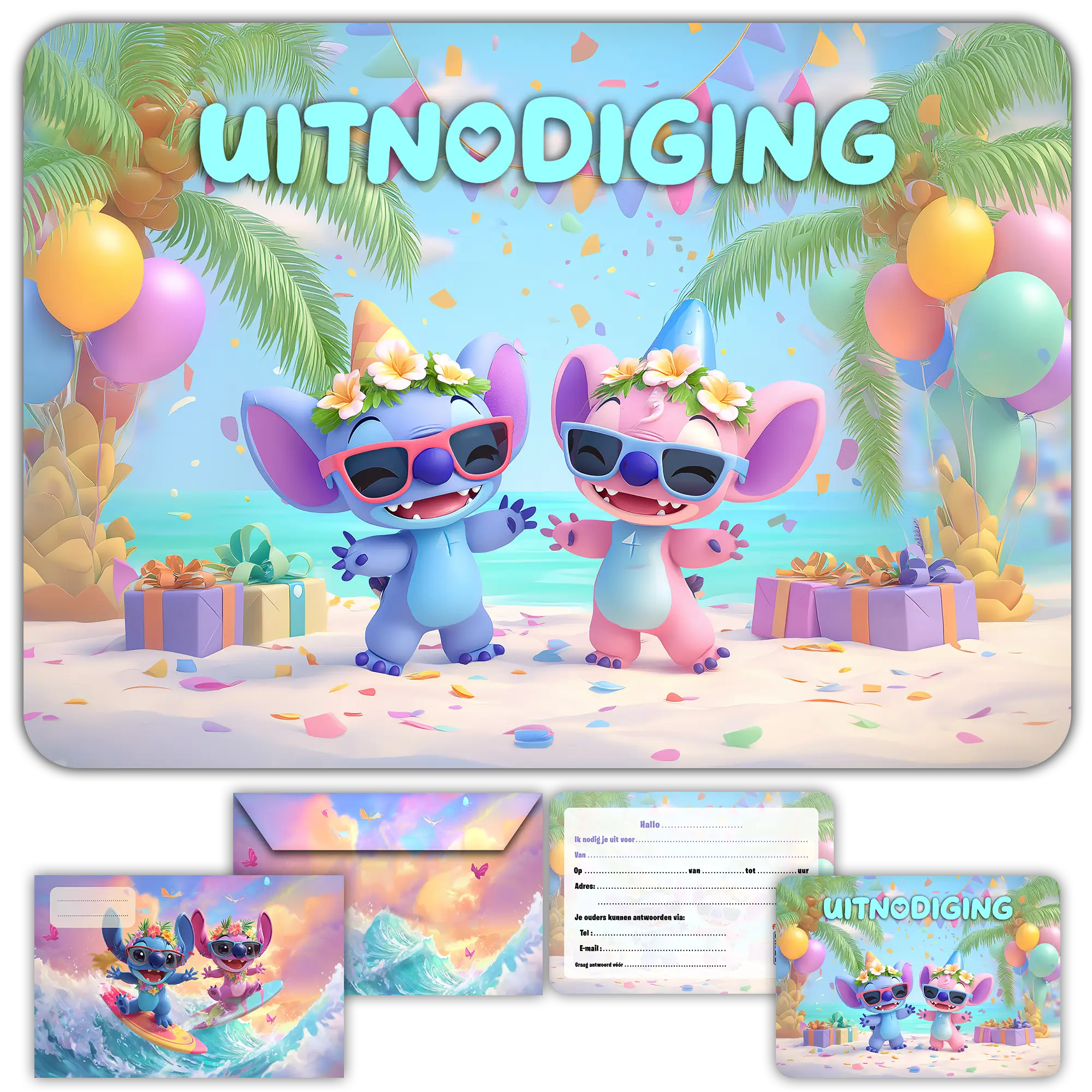 Carte invitation anniversaire fille lilo stitch angel film enfants