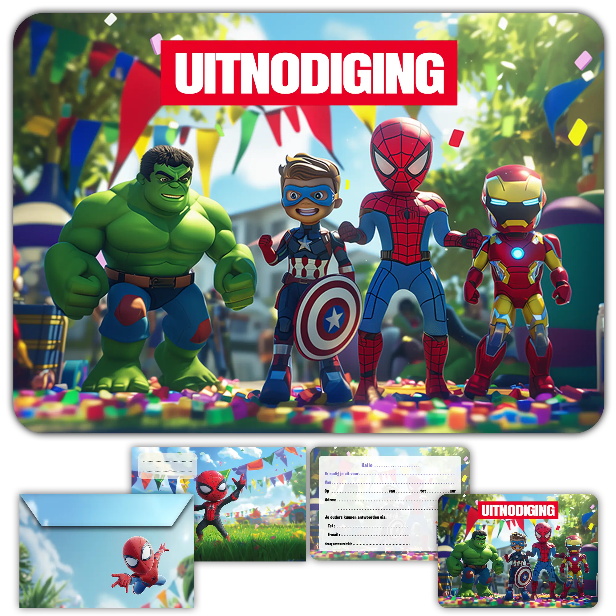 Carte invitation anniversaire garcon marvel spiderman hulk