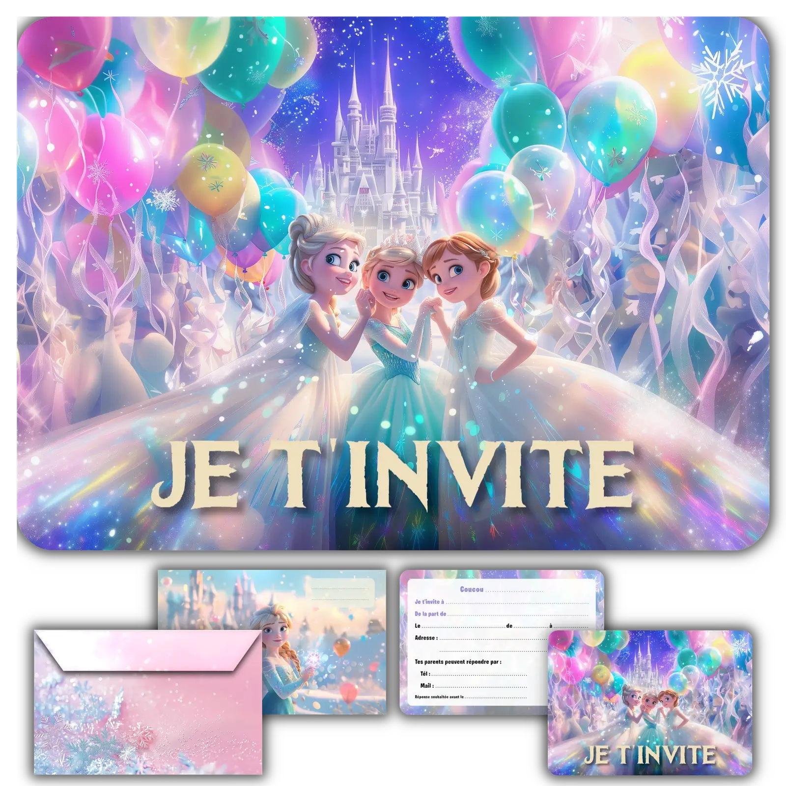 Carte invitation anniversaire fille reine neiges princesse enfants