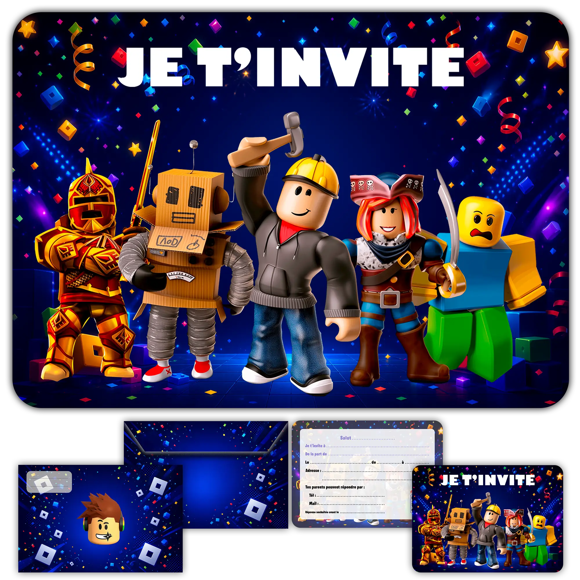Carte invitation anniversaire roblox enfants