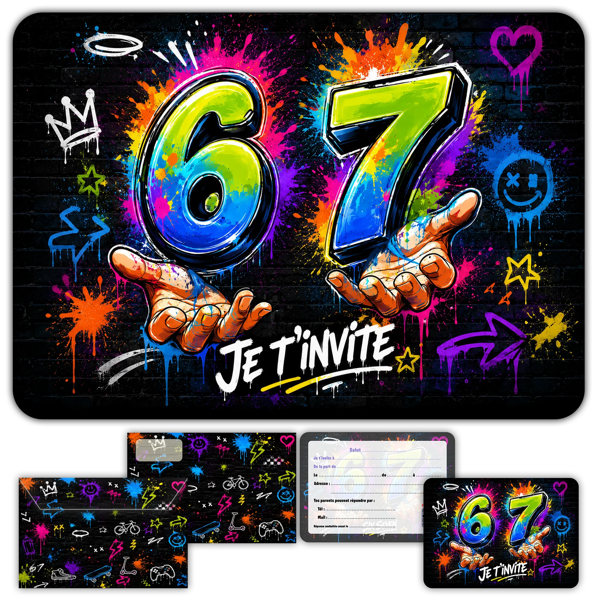 Carte invitation anniversaire Six Seven enfants