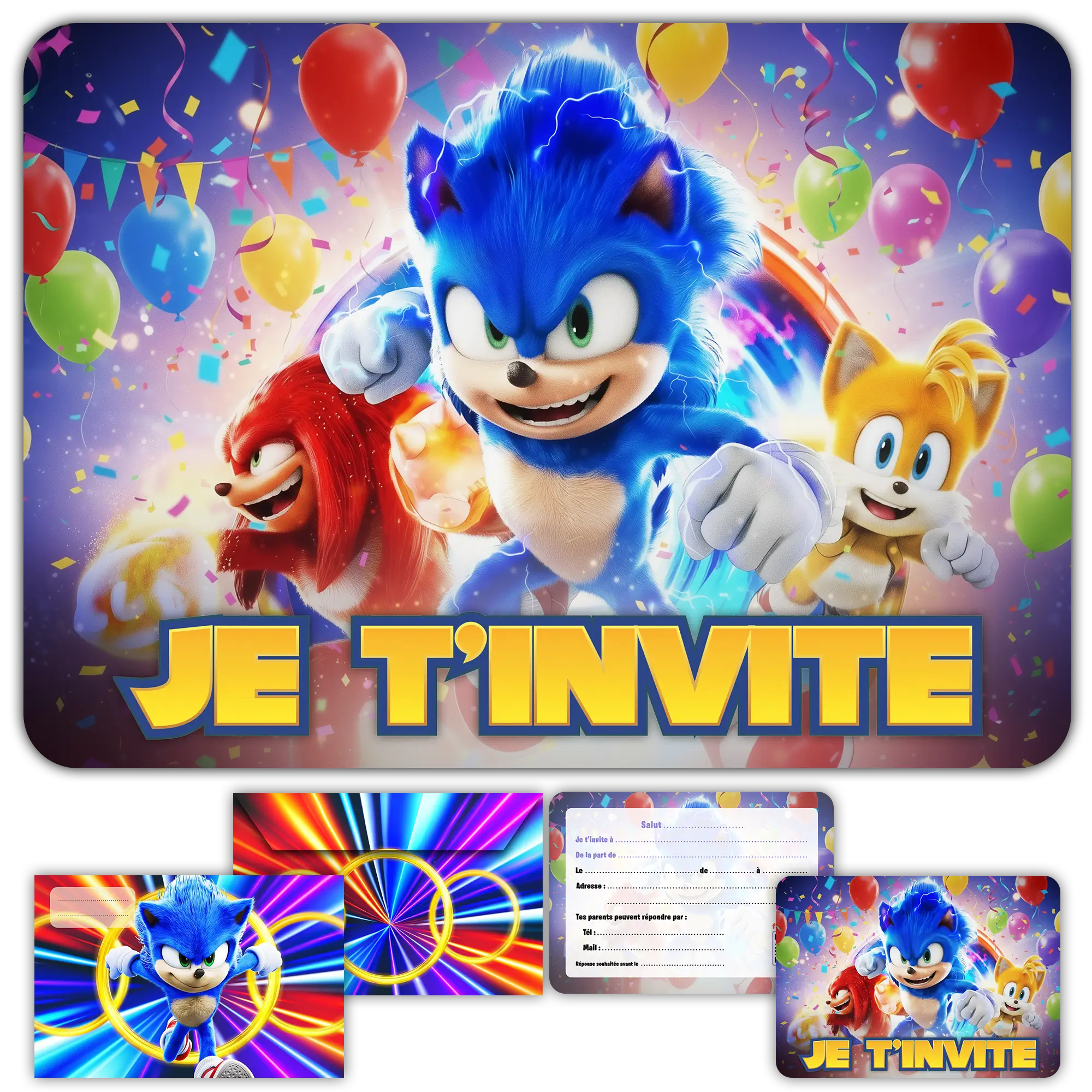 Carte invitation anniversaire sonic enfants