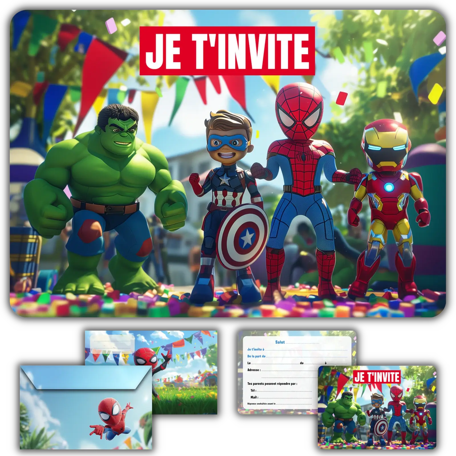 Carte invitation anniversaire garcon super heros marvel enfants