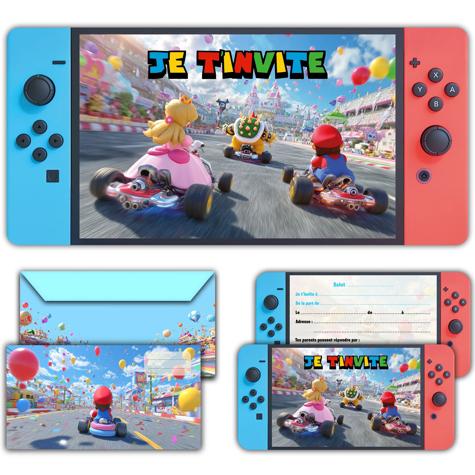 carte invitation anniversaire switch mario kart nintendo