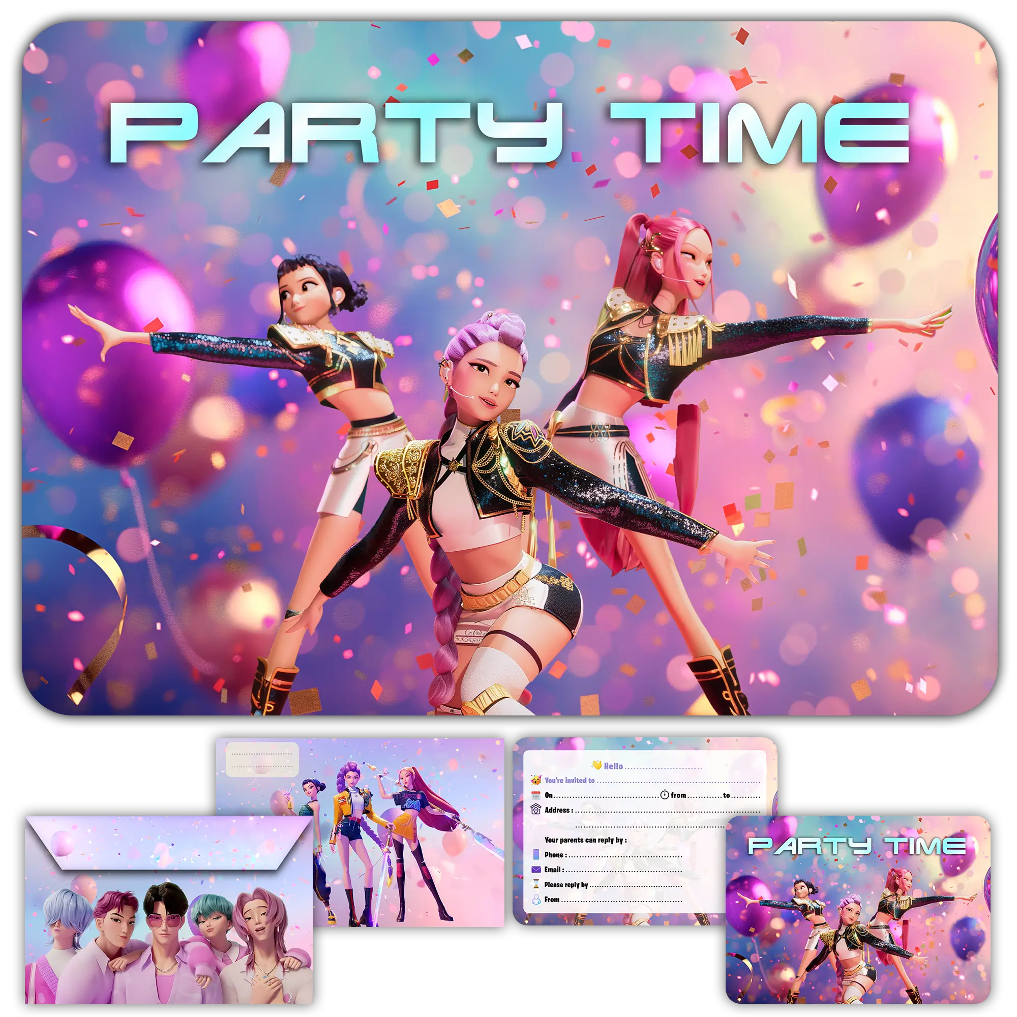 card invitation birthday girl demon hunters kpop dance