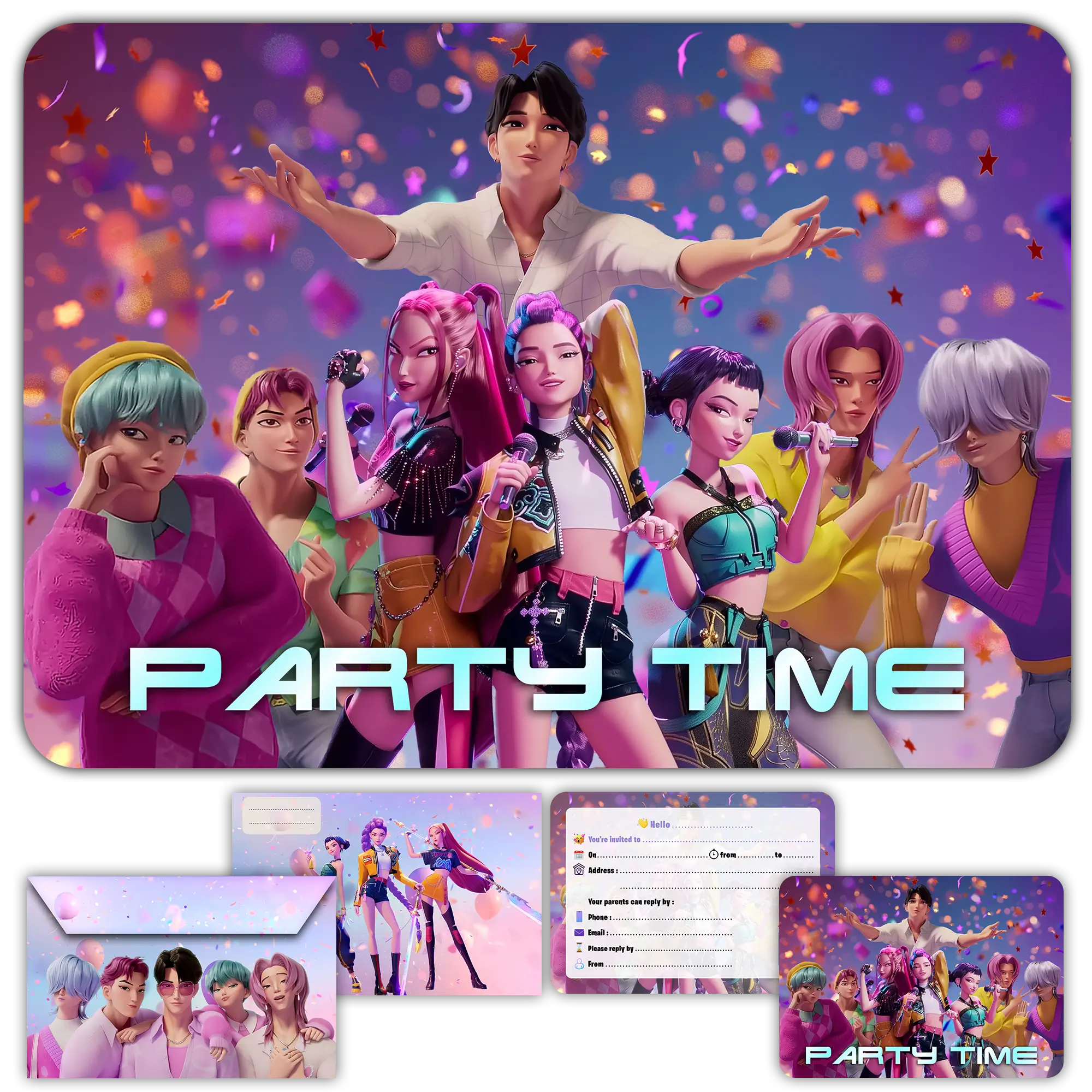 Carte invitation anniversaire demon hunters fille kpop enfants