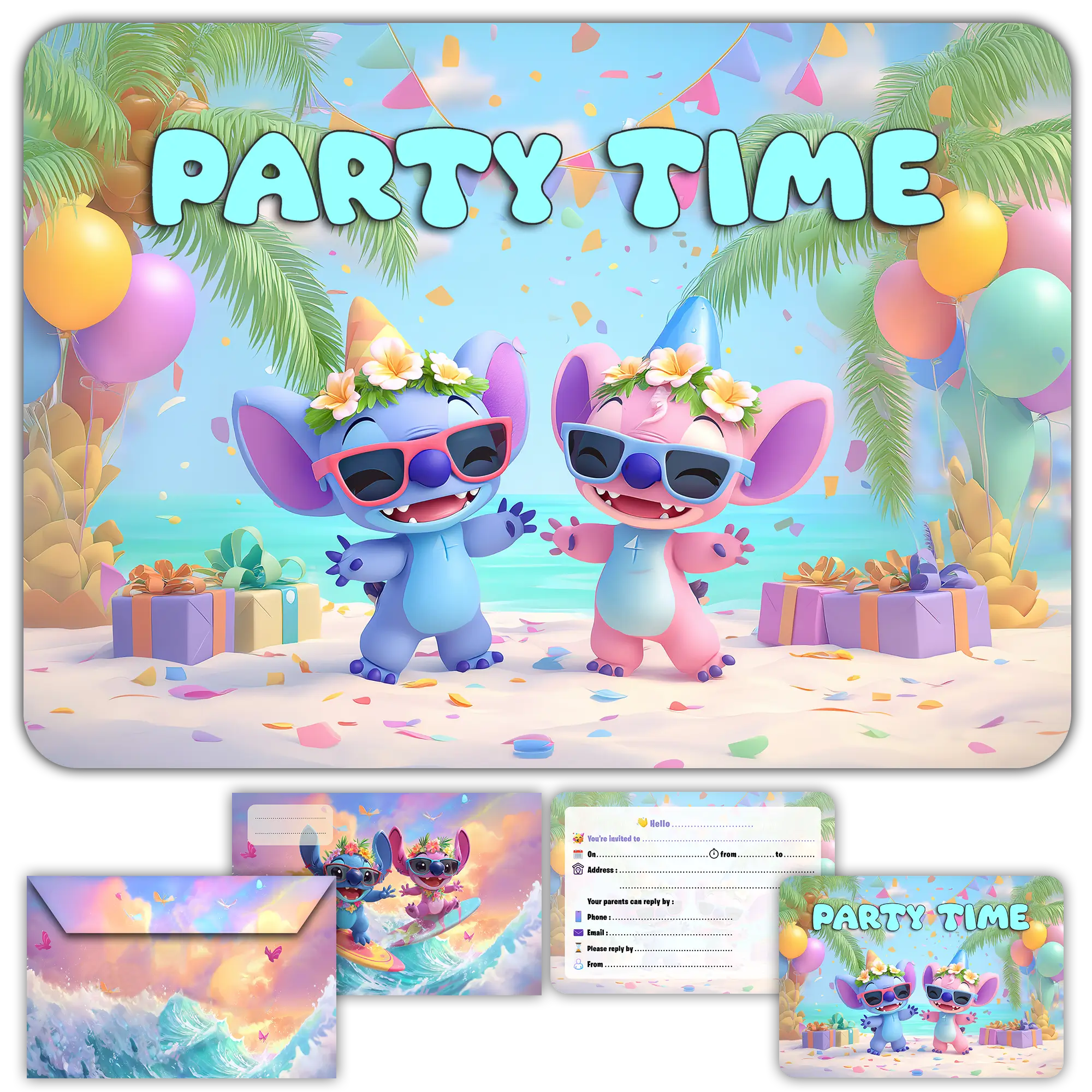 card invitation birthday girl stitch lilo angel