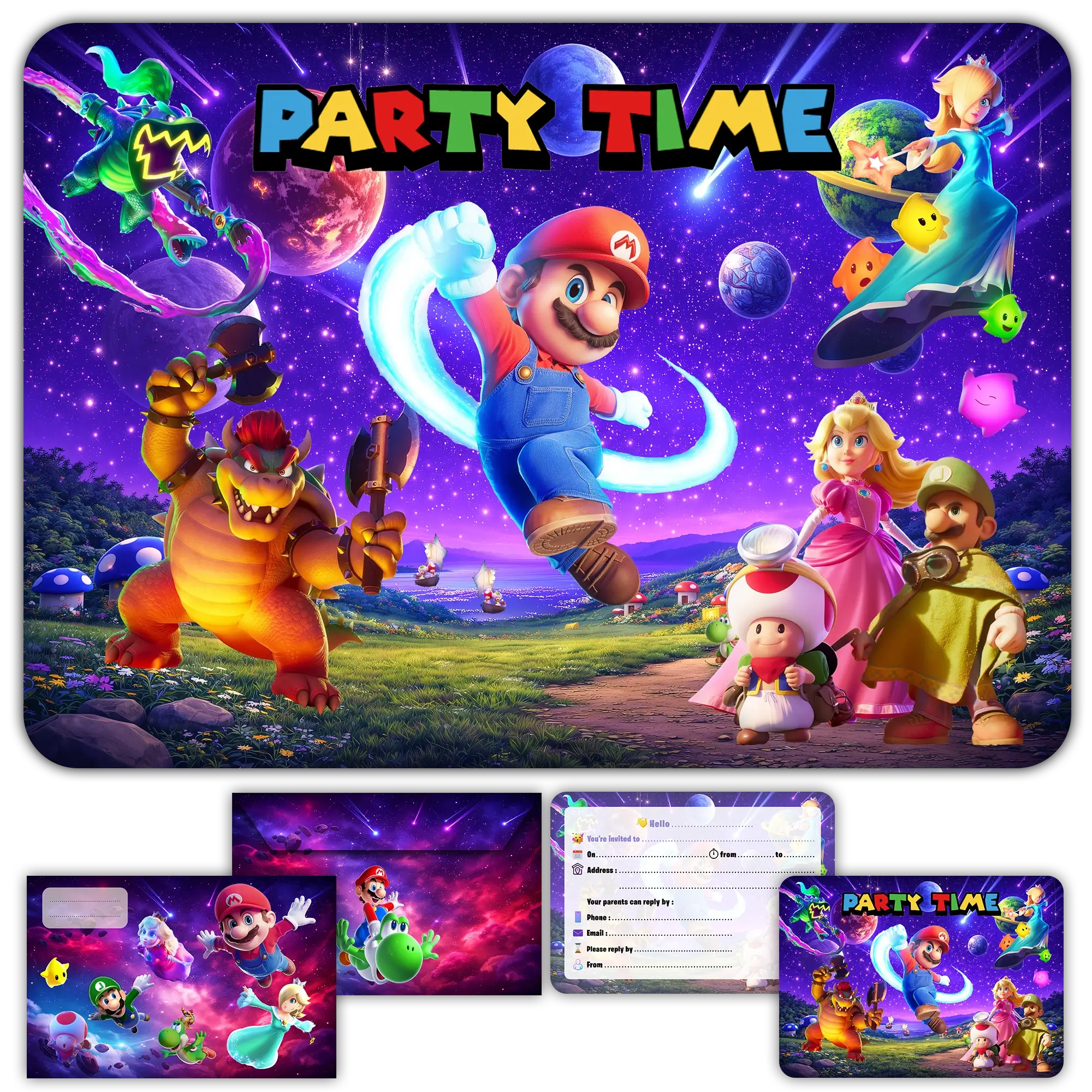 Carte invitation anniversaire mario galaxy