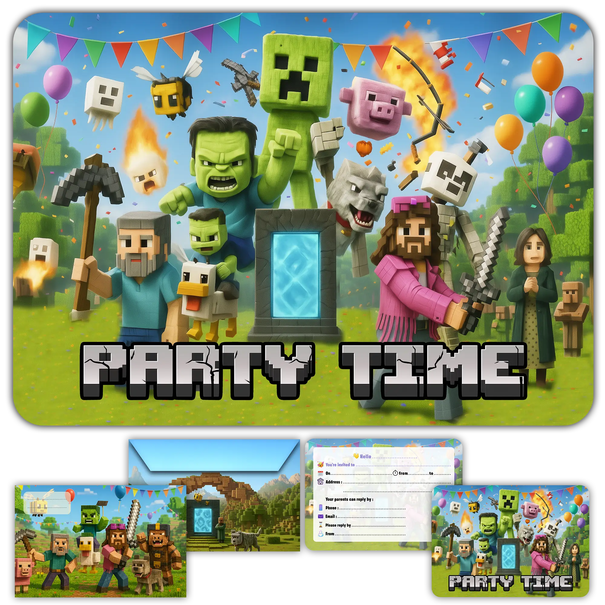 Carte invitation anniversaire garcon minecraft enfants