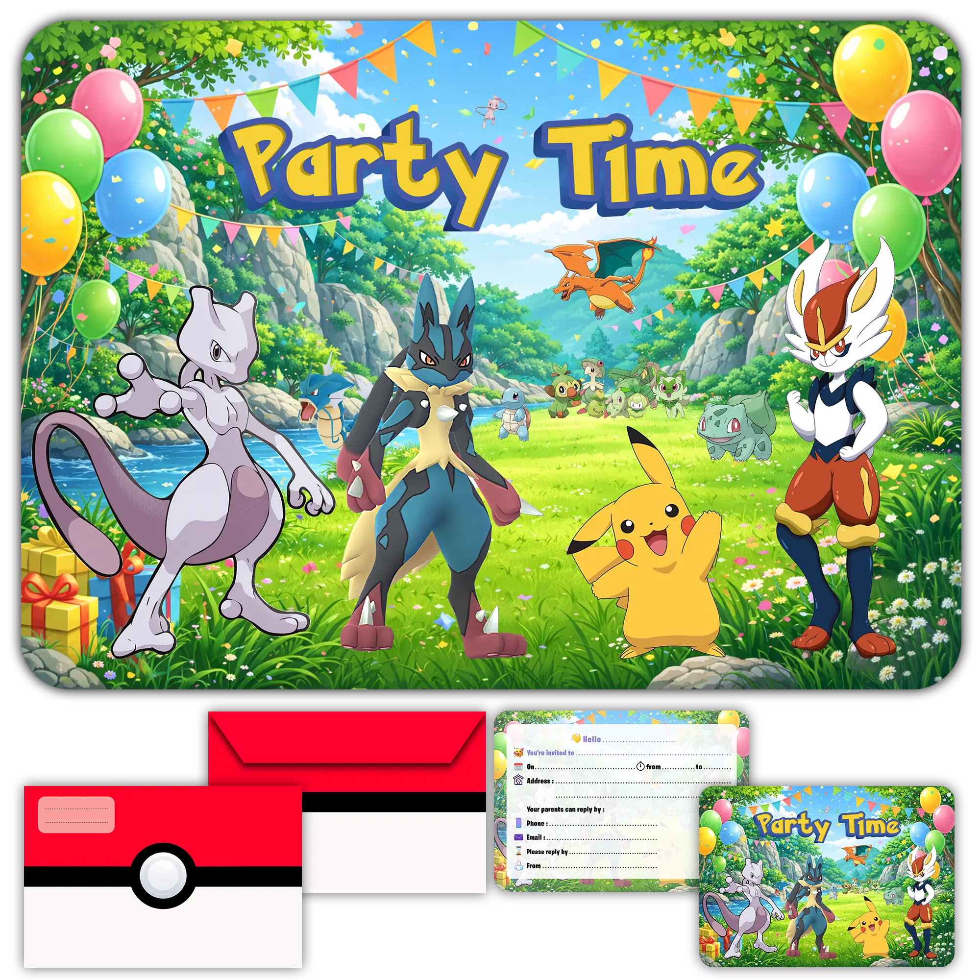 Carte invitation anniversaire pokemon enfants