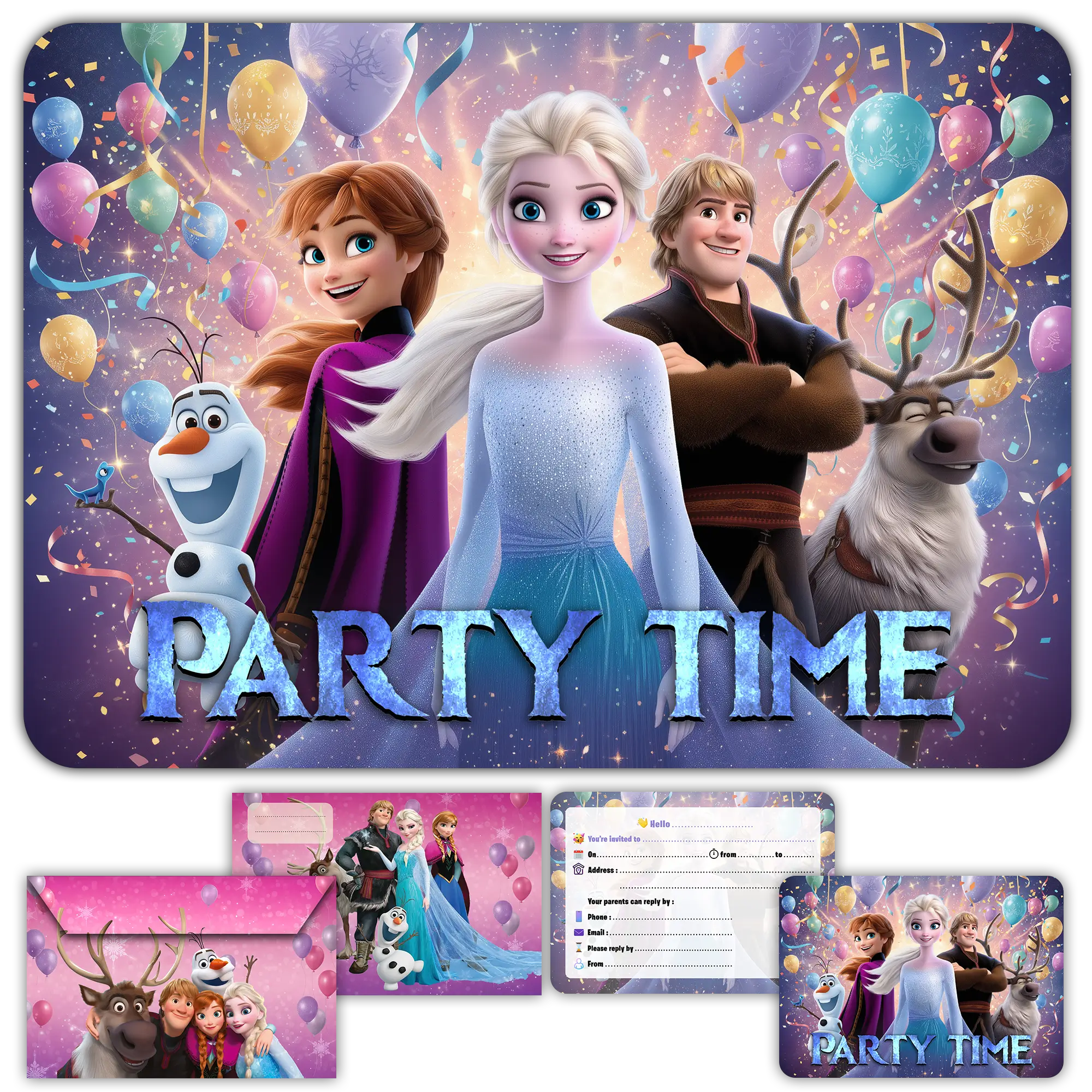 Carte invitation anniversaire fille reine neiges princesse enfants