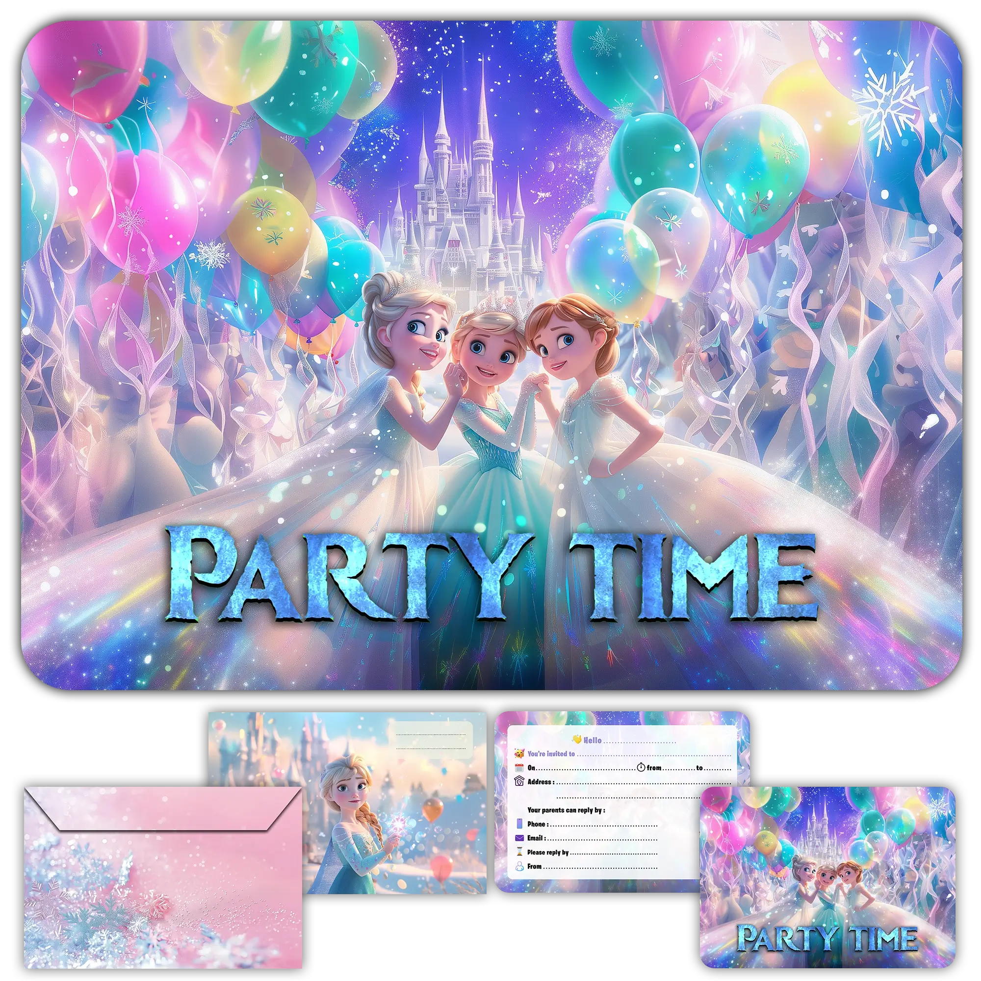 Carte invitation anniversaire fille reine neiges princesse enfants