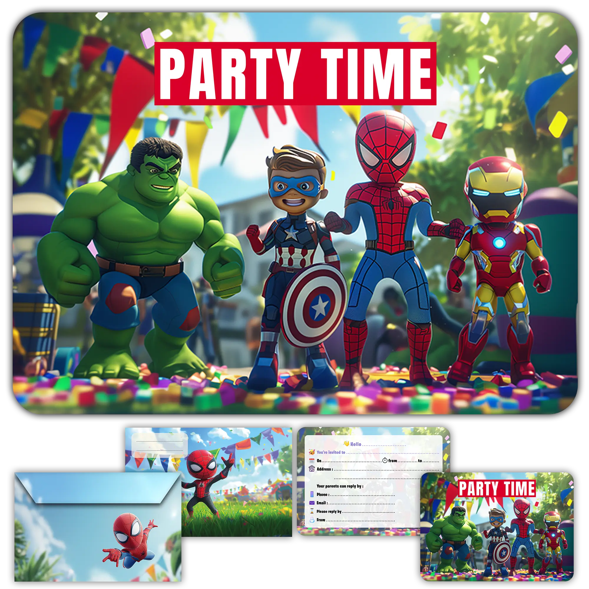 Carte invitation anniversaire garcon super heros marvel enfants