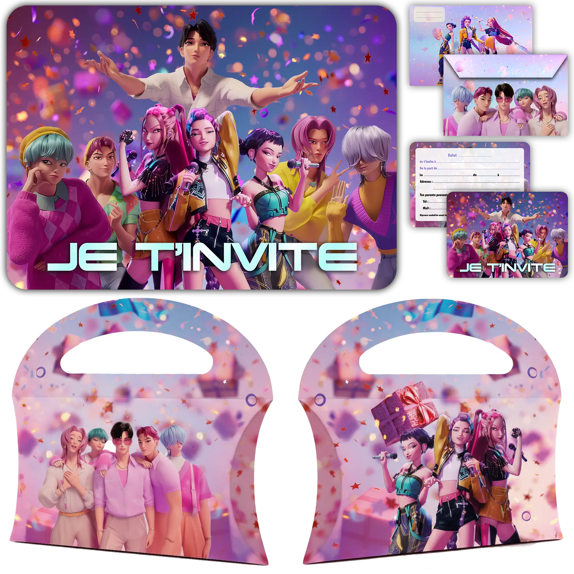 Carte invitation anniversaire demon hunters v2 fille kpop enfants